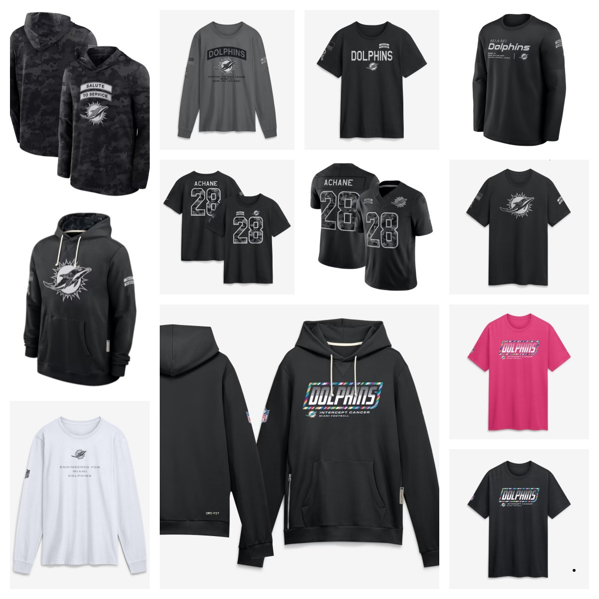 Dolphins 2026 Men Crucial Catch Sideline Standard Issue Pullover Hoodie T-shirt Jerseys Women Youth Black Pink Jacket