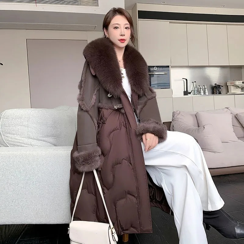 Highend down jacket goose fur winter 2025 fashion loose coat medium and long collar 261013