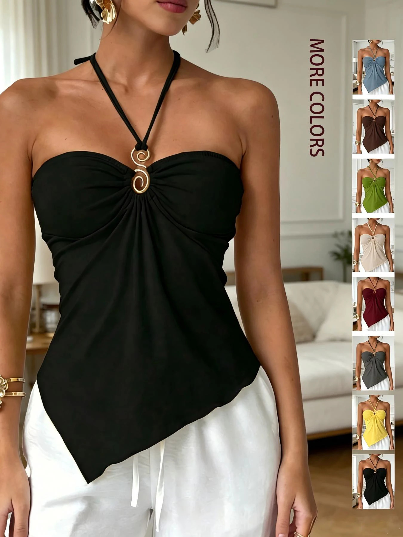 2026 Summer Womens Sexy Girl Cutout Metal Halter Tube Top Backless Camisole 261017