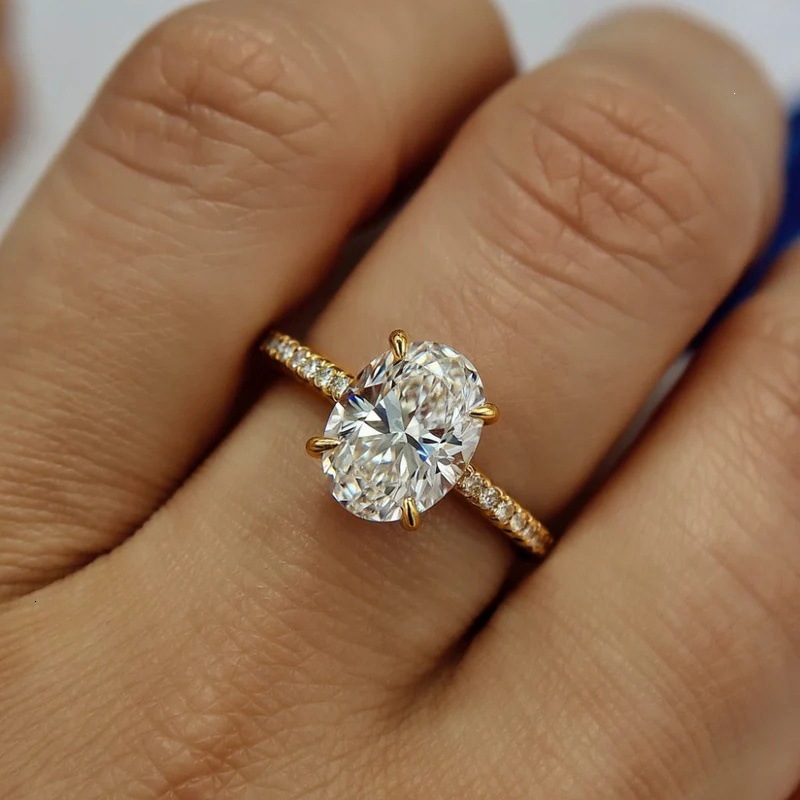Huitan Classic Long Oval Four-Prong Setting Ring For Women, Wedding Bridal Jewelry, Temu Light Luxury Style New Arrival