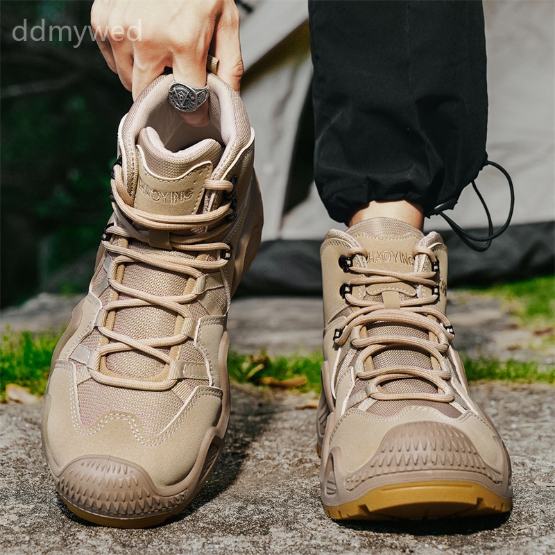 Men's Waterproof Mid-High Hiking Boots Outdoor Trekking Shoes Breathable Non-Slip Climbing Footwear for All Seasons