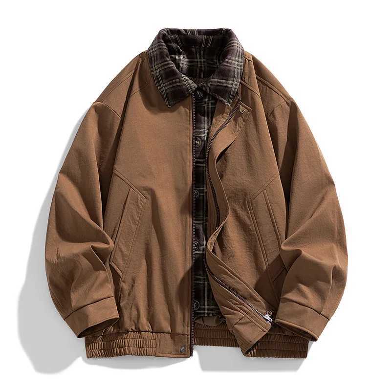 Men Vintage Casual Jacket Loose Fit Lapel Collar Windbreaker Autumn Spring Retro Coat Streetwear Oversized Outerwear Plus Size S261017EBM1