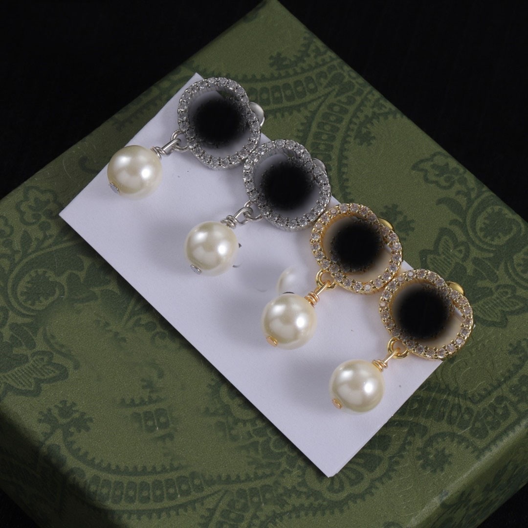 gg earrings Rhinestone Pearl Silver Stud Earrings Brass Material Niche Design Earrings for Women