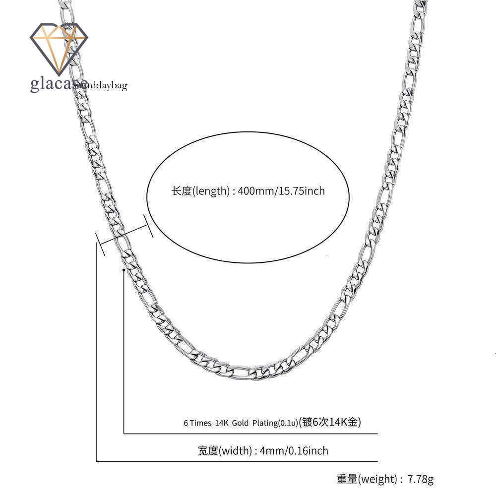 Men's 925 Sterling Silver 14K Gold 3:1 Figaro Chain Jewelry Hot Selling Hip Hop Titanium Steel Necklace Manufacturer Wholesale