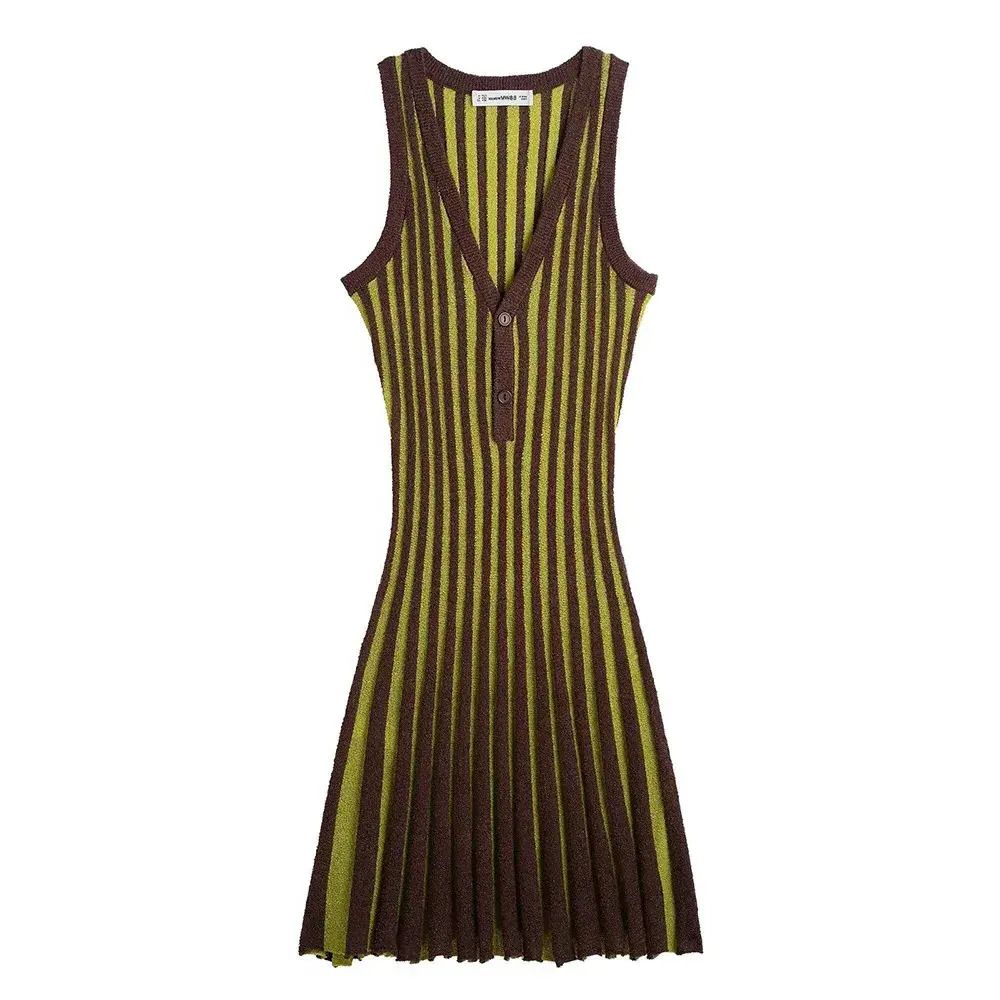 bodycon Urban Sexy Dress Springsummer Product Womens Fashion Casual Striped Knitted Dress Color Contrasting Sleeveless Vneck Folding Women b6f
