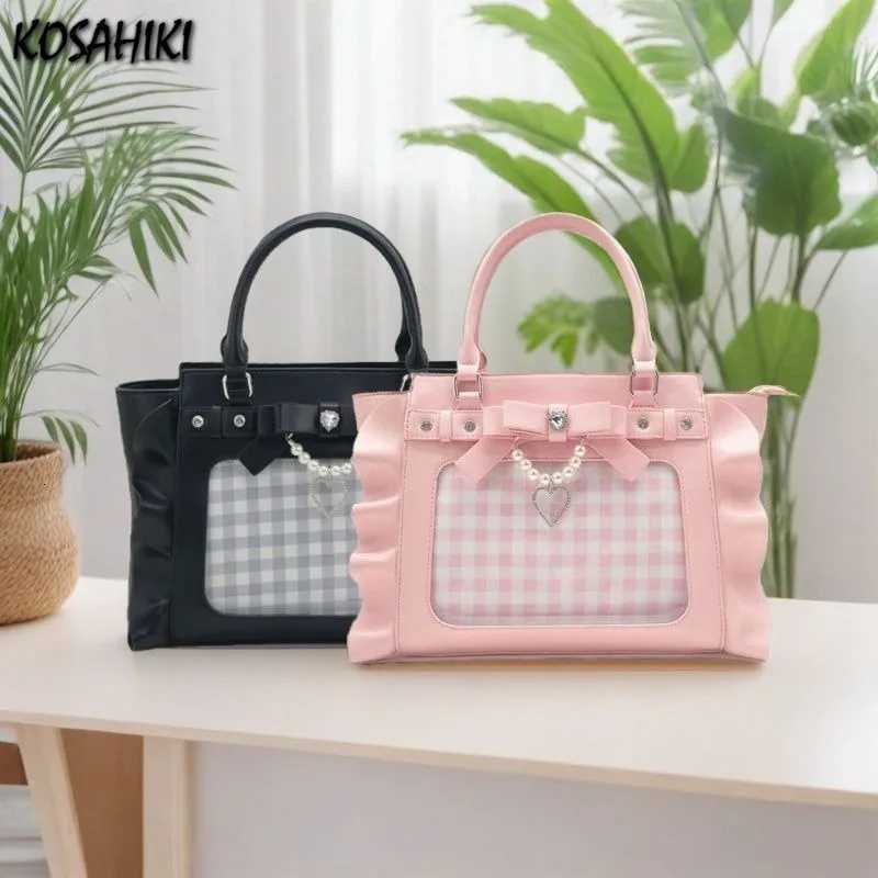 Evening Bags Japanese Lolita Heart Pearl Chain Top-Handle Bags Sweet Preppy Girls Kawaii Bow Purse and Handbags Women Y2k Transparent Ita Bag H26101