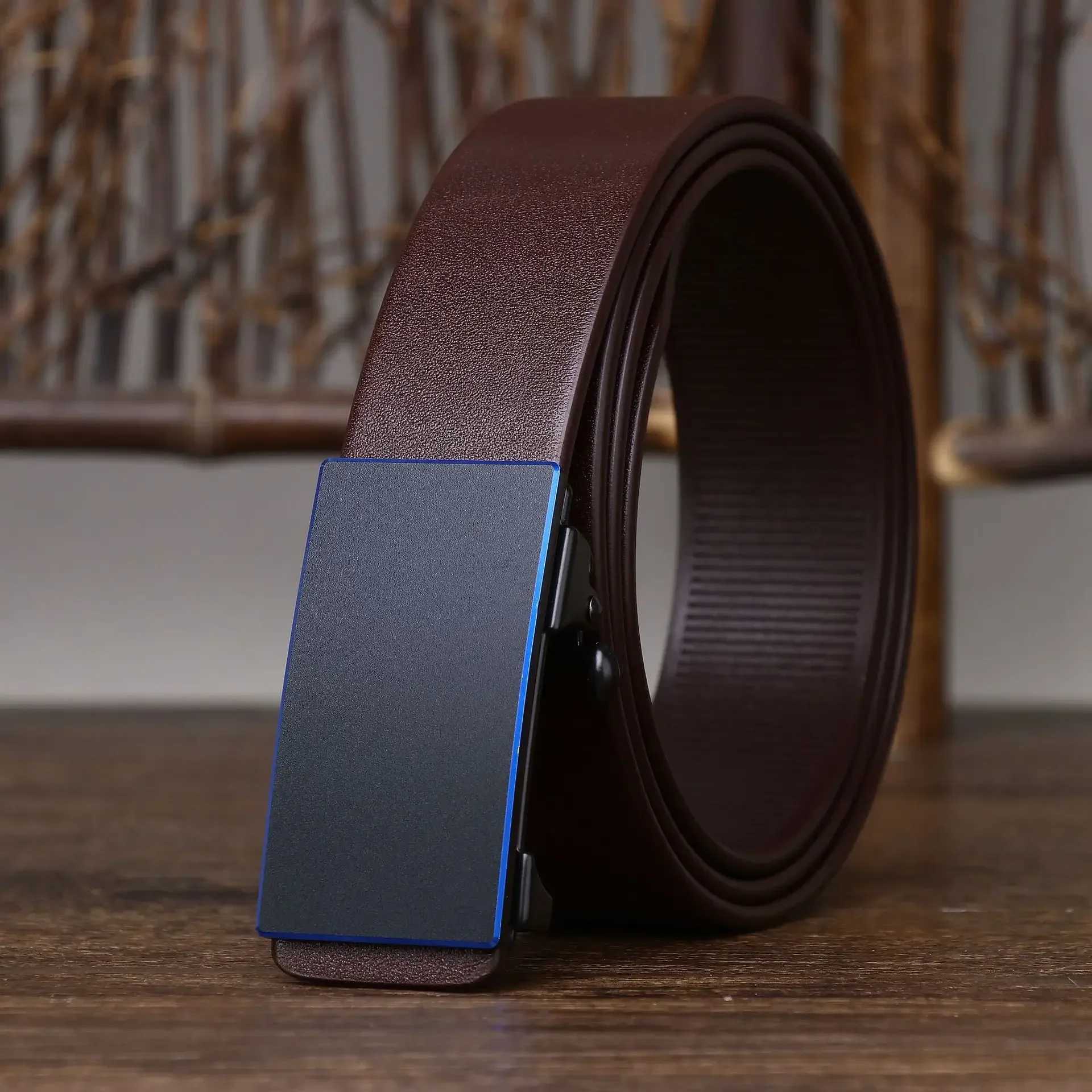 Thick Cowhide Genuine Leathe 3.5CM Jeans Belt Business Toothless Automatic Buckle Belt Men High Quality Luxury Male Strap Cintos M261016