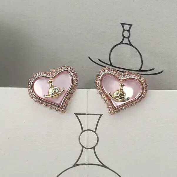 Mini Flat Stud Earring Designer Heart Stud Earrings Saturn Diamond Mother Of Pearl cubic zirconia Pink Love For Women Elegant Heart Shaped Earrings