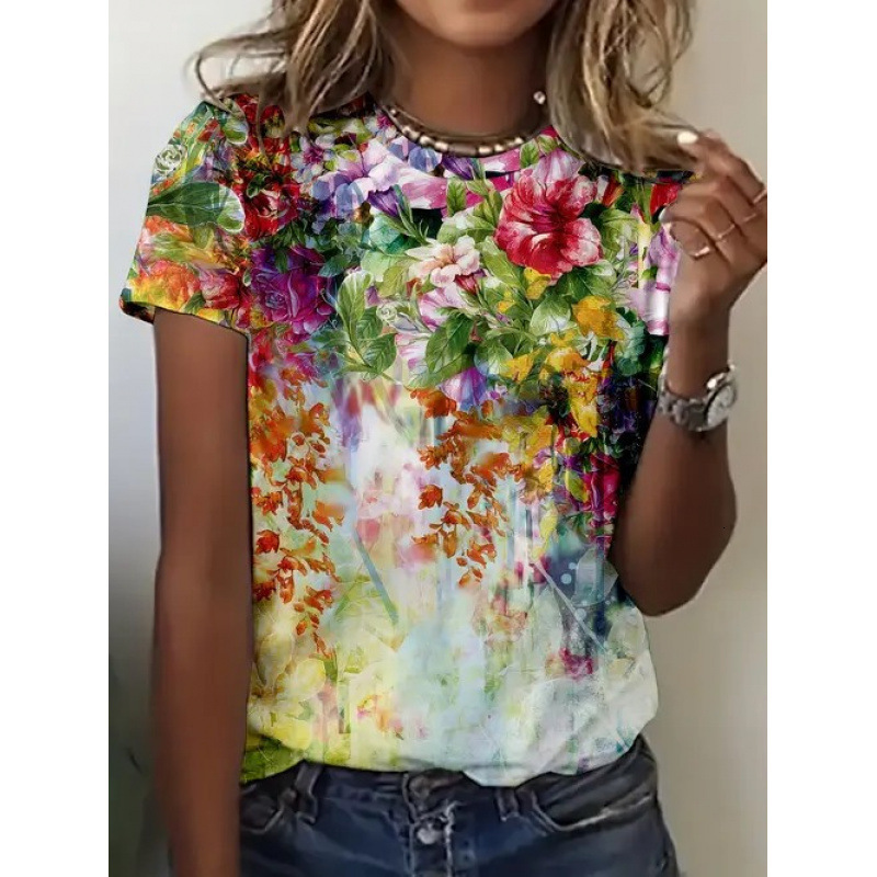 2026 Summer Women's Clothing New Elegant And High-Quality Retro Printed Pattern Short-Sleeve Top Free Shipping