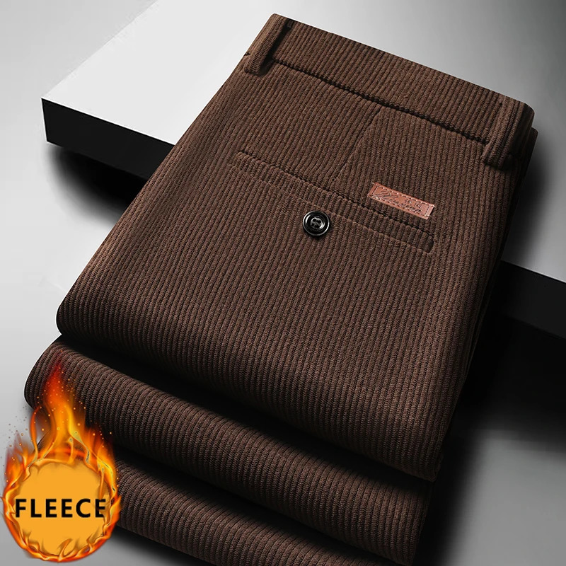 Mens Winter Dress Pants Thick Fleece Business Casual Thermal Work Trousers for Husband 261017