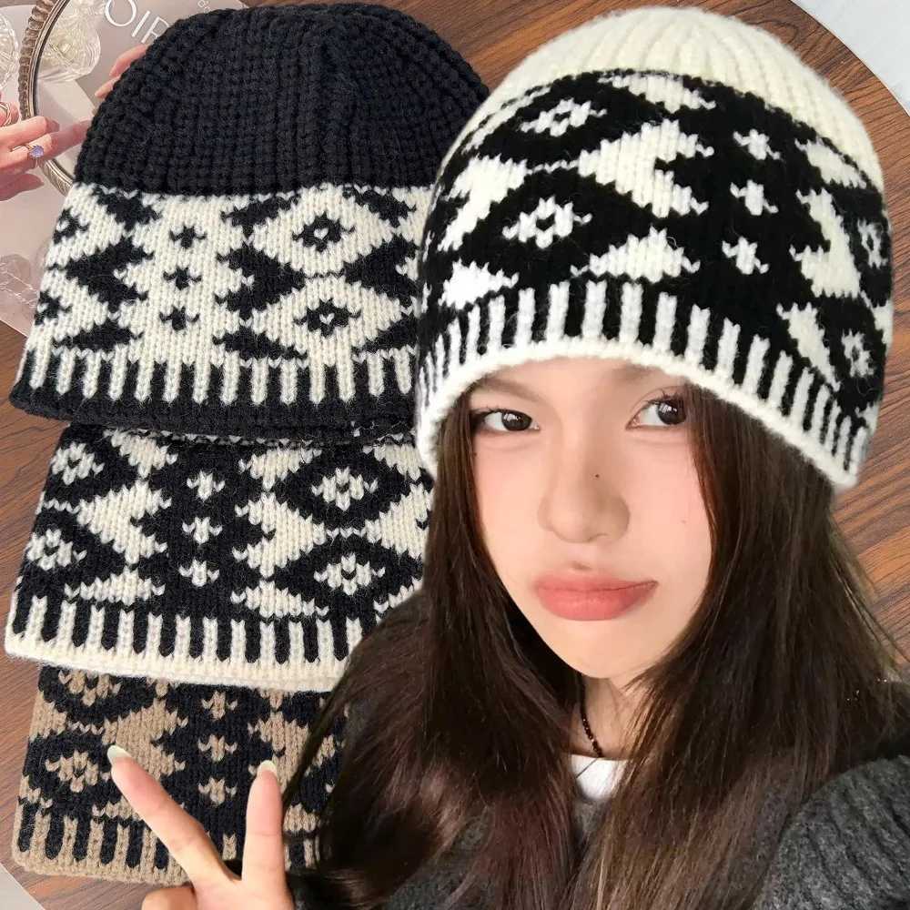 Beanie/Skull Caps Korean Style Knitted Hat for Women Retro Dome Beanie Cap Soft Warm Autumn Winter Fashion Headwrap Skullies Solid Color Headwear Q2