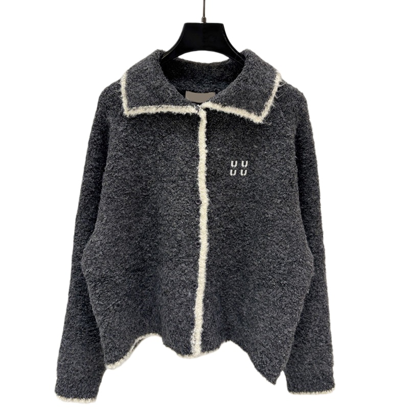 Women Casual Loose Knit Cardigan Simple Contrast Color Vintage Sweater Cardigan Autumn Winter Street Style Brand Chic Knit Coats