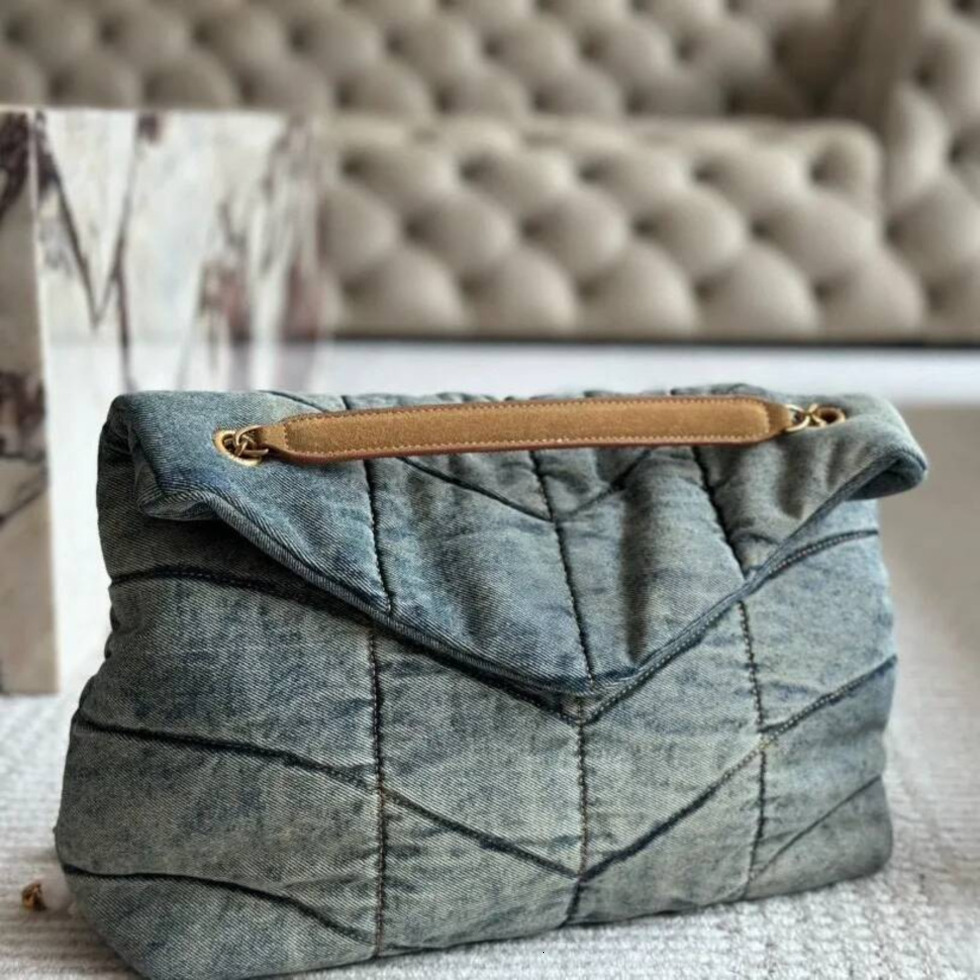 Luxury Denim For Woman Designer Handbag Golden Chain Jean Purse Puffer Shoulder Underarm Bag Fashion Classic Flap Bag Shoulder Messenger Crossbody S