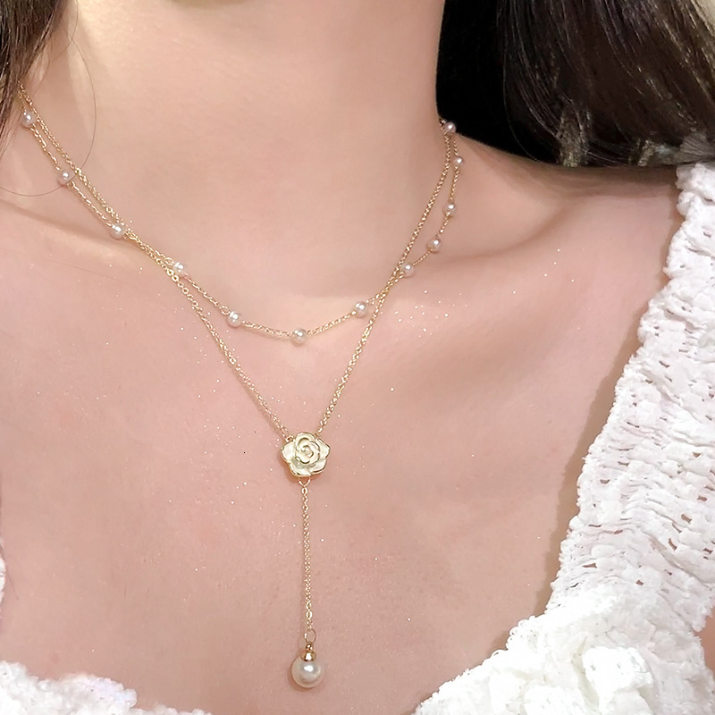 Jewelry Pearl necklace for women versatile camellia bead luxury necklace niche pendant sweater clavicle chain new accessory