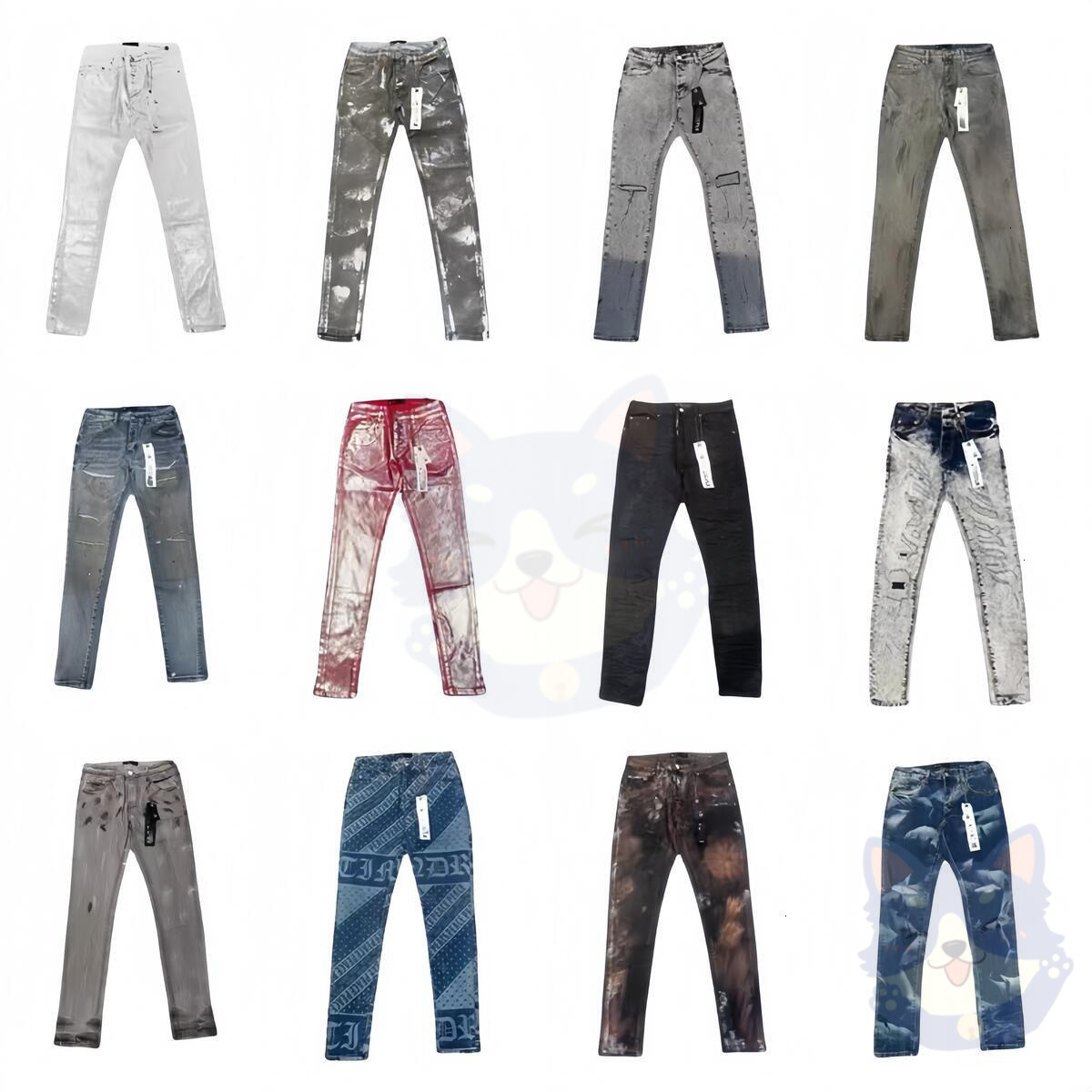 Purples ripped Jeans Designer skinny jeans Stacked Trousers Biker Embroidery Ripped for Trend Men Tears European Jean Hombre Mens Pants elite_coutur