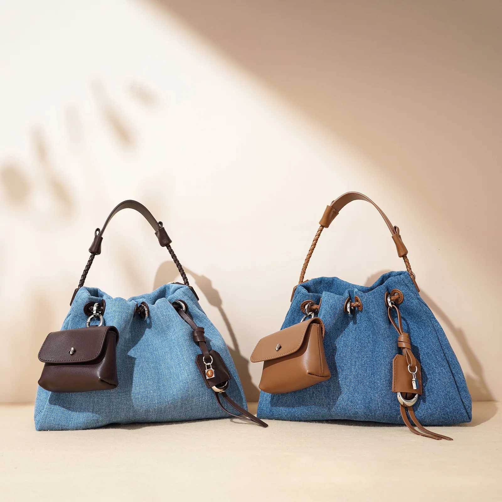 Evening Bags Casual Denim With Head Layer Cowhide Women's Bag Summer New Fashion Shoulder Bag Versatile Large Capacity Crossbody Bag H261016