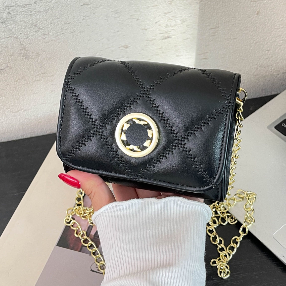 New brand designer women's short wallet diamond grid pattern casual designer wallet coin purse storage bag handbag crossbody chain bag
