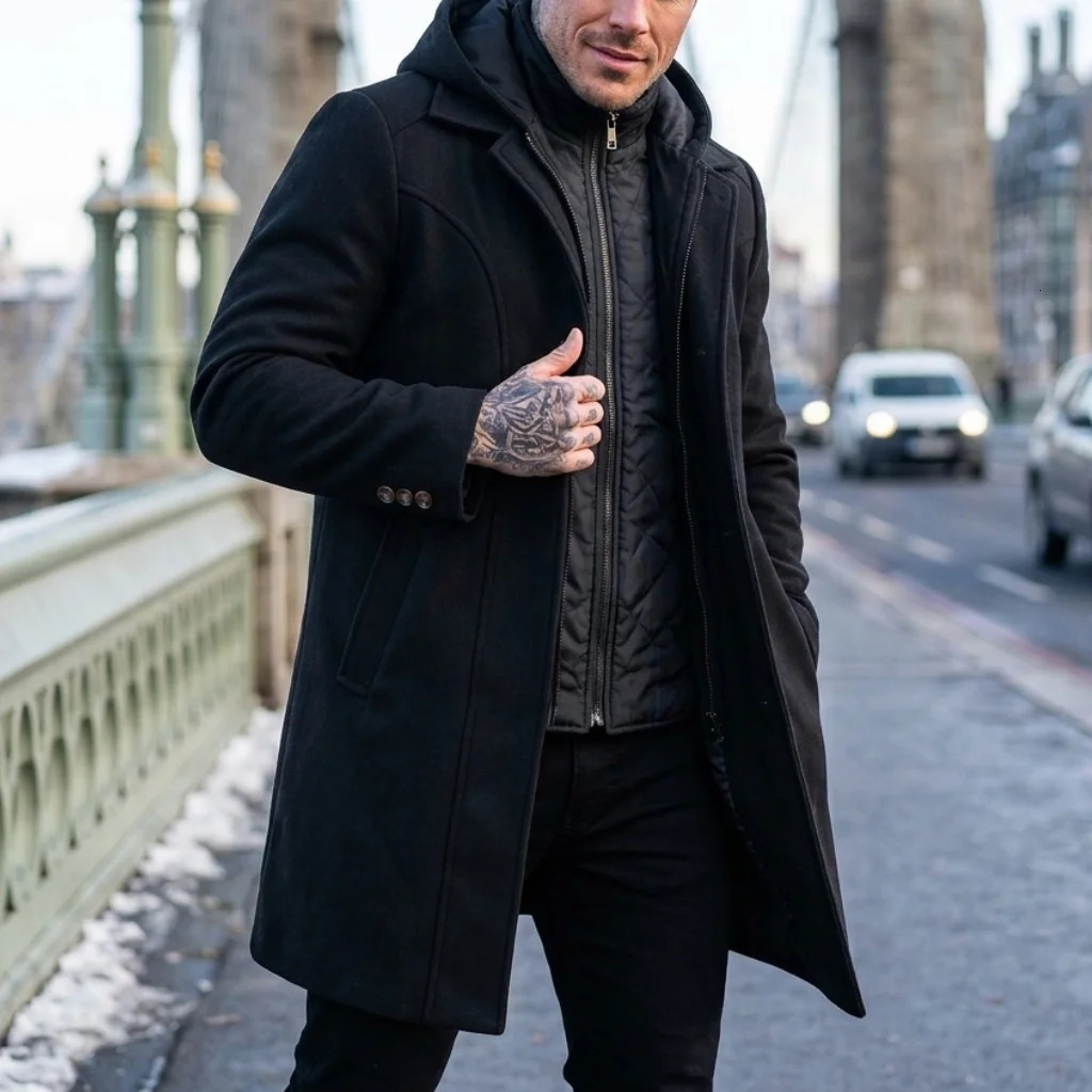 AutumnWinter Mens DoubleLayered Hooded Overcoat Warm Durable Street Smart Casual LongLength Outerwear for Men 261017