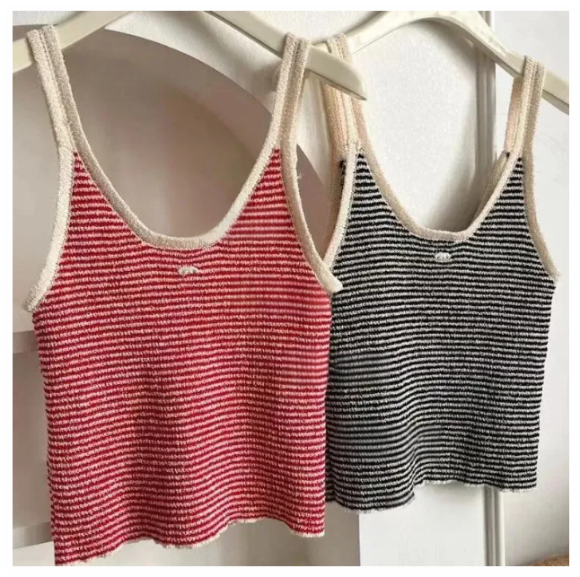 Vintage Womens Tanks Designer Clothes Luxury Tops Camis Stripes Knitted Vest -12 Sleeveless Sweater Tank Top Knitted T-shirt DPG2504174