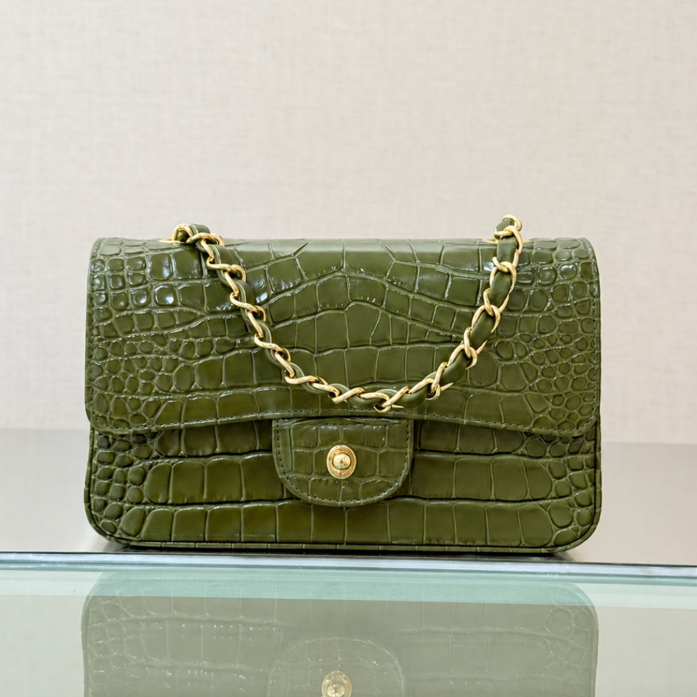 Crocodile Embossed Flap Bag Calfskin Leather Chain Shoulder Crossbody Turn Lock Elegant for Daily Outings Top-Tier Designer New Arrival