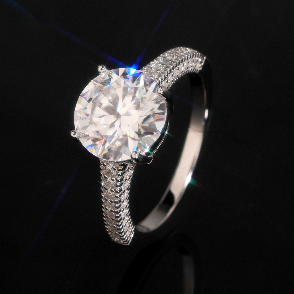 Hot-selling 925 sterling silver ring with a round 4-ct classic four-prong setting, high-quality women's ring, available for direct supply