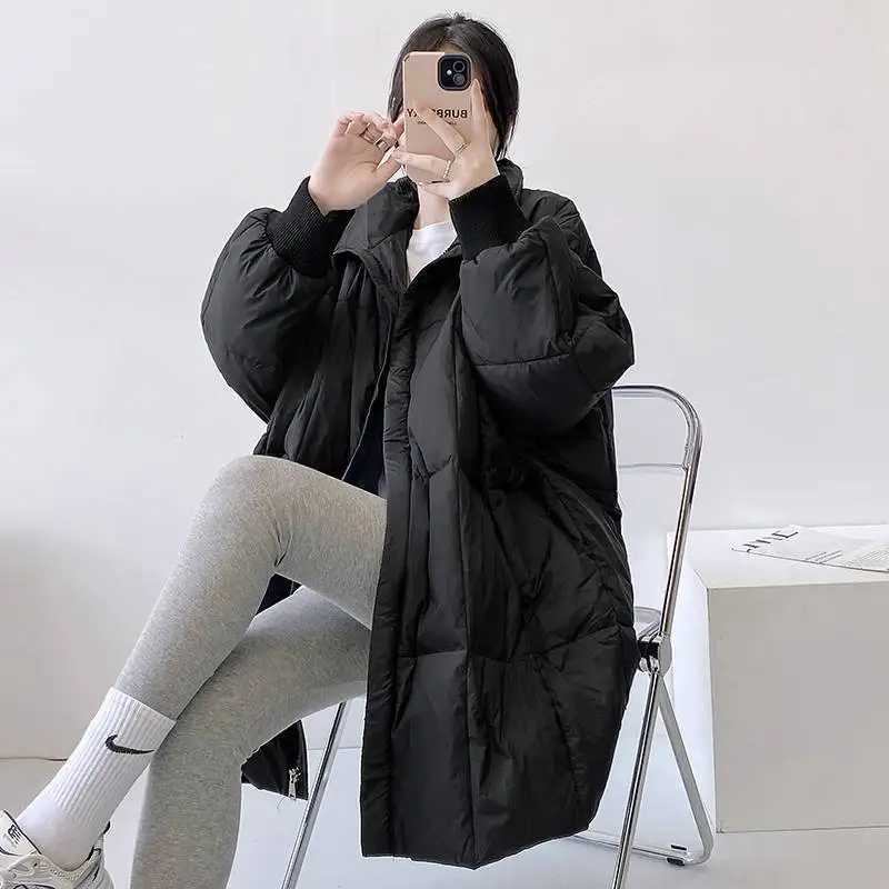 Women's Down Parkas Plus Size Cotton Women Coat Winter Warm Solid Thickened Long Jacket Loose Outdoor Hiking Stand Collar Casual Windproof Park