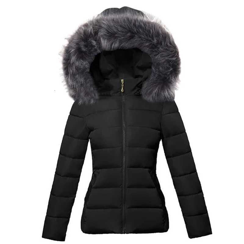 Women's Down Parkas Fashion Black Women's Winter Jacket Big Fur Hooded Thick Down Parkas Female Short Jacket Warm Winter Coat for Woman 20