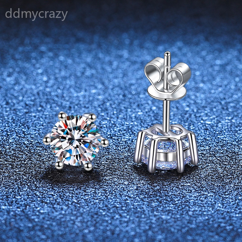 S925 Sterling Silver Moissanite Stud Earrings Six Claw Setting Electroplated Platinum Elegant Minimalist Jewelry