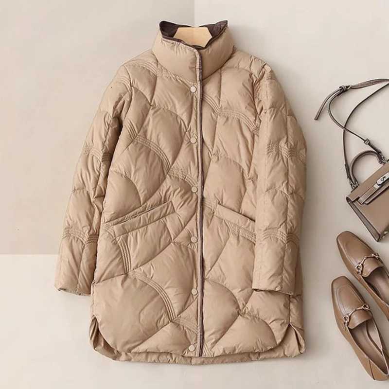 Women's Down Parkas Women Duck Down Jackets Ultra Light Winter Vintage Slim Long Coat Autumn Casual Warm Black Quilted ParkasT261017