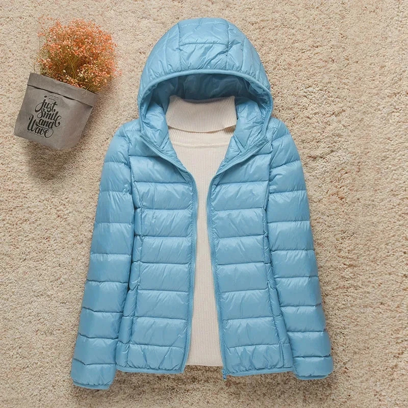 Women's Clothing Down Coats Lightweight Down Jacket Women's Short Hooded Autumn Winter Slim Fit Thin Genuine Jackets 261015