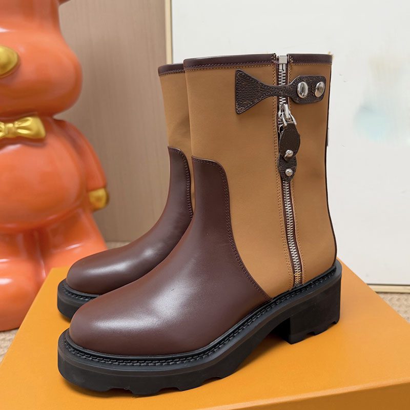 Women Ankle Boots Designer Cowhide With Zipper Outdoor Leisure Shoes With Dust Bags Casual Shoes Lady Luxury Western Snow Boots Rubber Sole Slides M