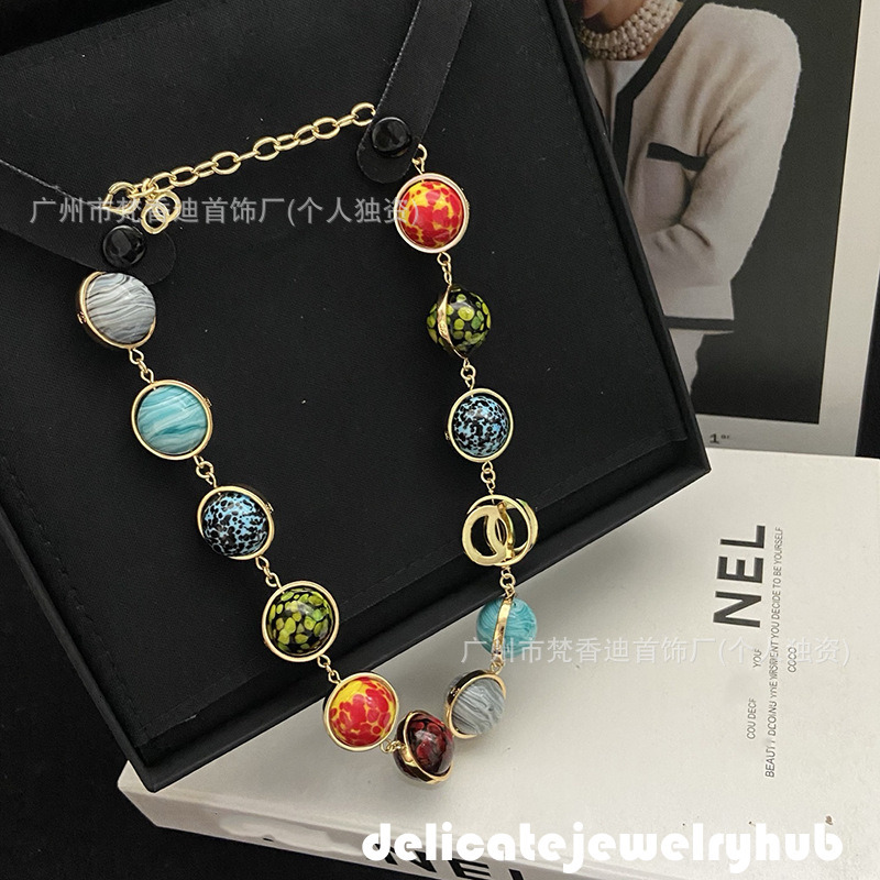Designer Jewelry cc Necklace 26S Collection Colorful Planet-Themed Round Necklace Button-Style Earth Bracelet Peacock-Shaped Earrings For Women Chan