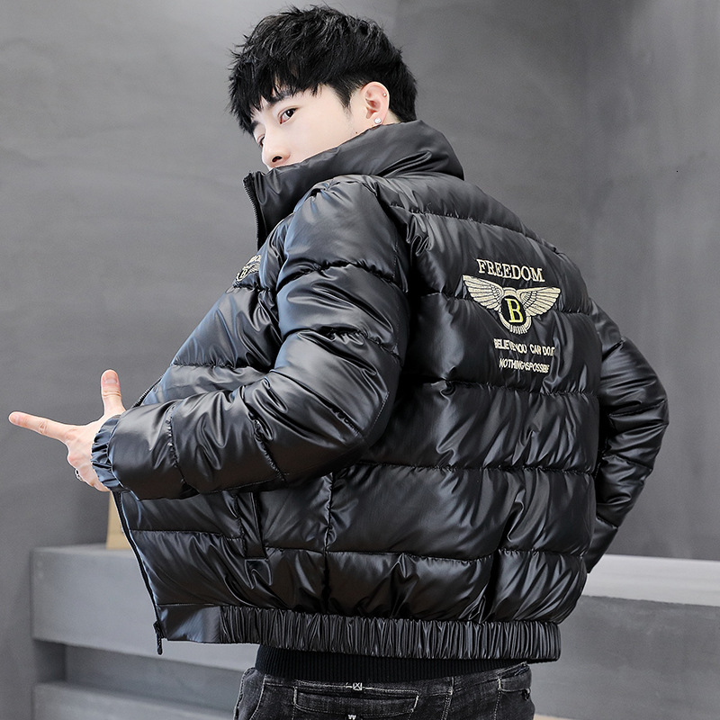 Men S Winter New Korean Style Thickened Coat Slim Fit Trendy Brand Short Jacket Embroidered Cotton Clothing Glossy