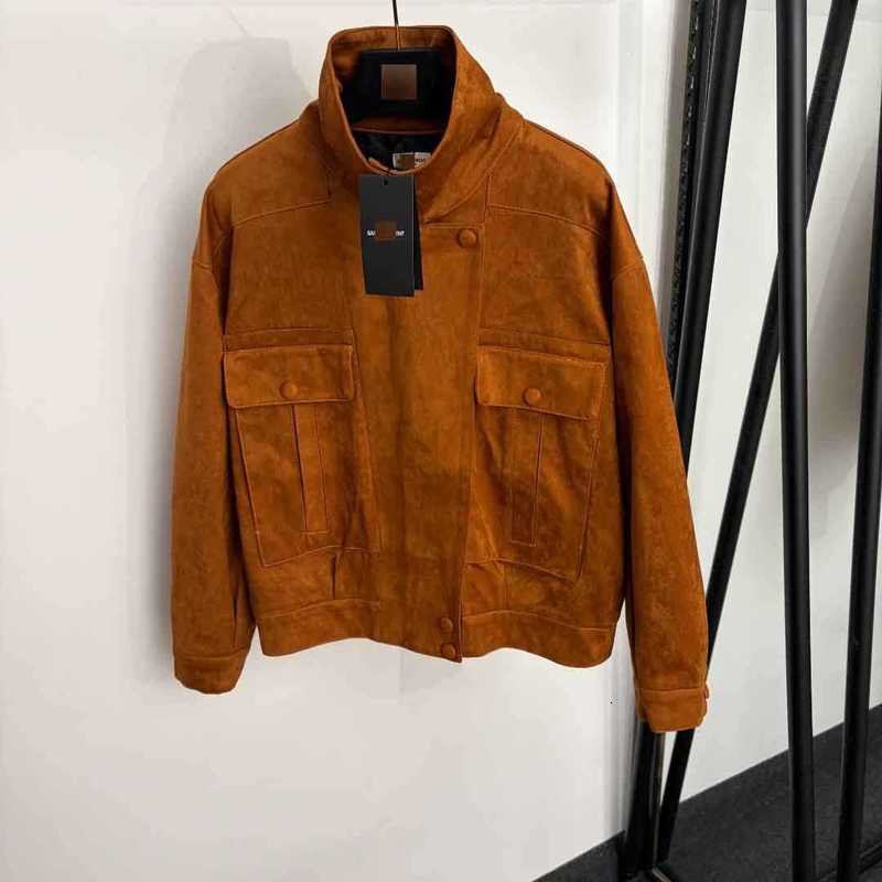 Women's Jackets Designer high-end elegant slim-fit women's new jacket with double chest pockets, suede stand-up collar, and long sleeves