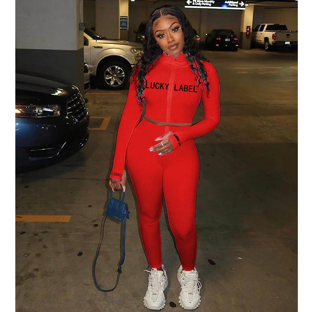 Women's High-Necked 2-Piece Sport Suit with Embroidered Letters And Zipper Detail 261016