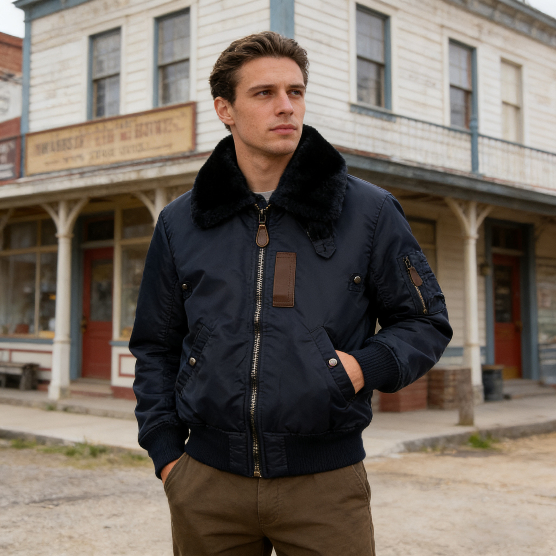 Men's B15 Flight Jacket Vintage Military Bomber Jacket Faux Fur Collar Winter Pilot Aviator Coat American Outerwear