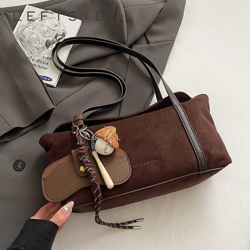 Cross Body LEFTSIDE Women Small Faux Suede Shoulder Bag 2025 Winter Simple Hand Bag Designer Solid Color Handbags and Purses H261016