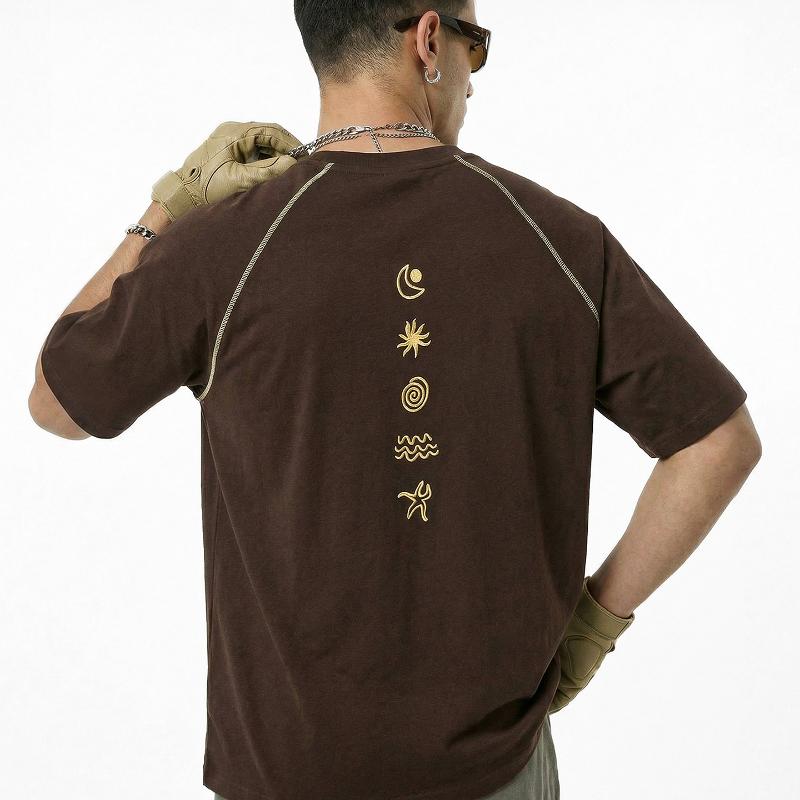 T-shirt à manches courtes et col rond en coton pour hommes, couleur contrastée, rayé, ample, décontracté, streetwear d'été