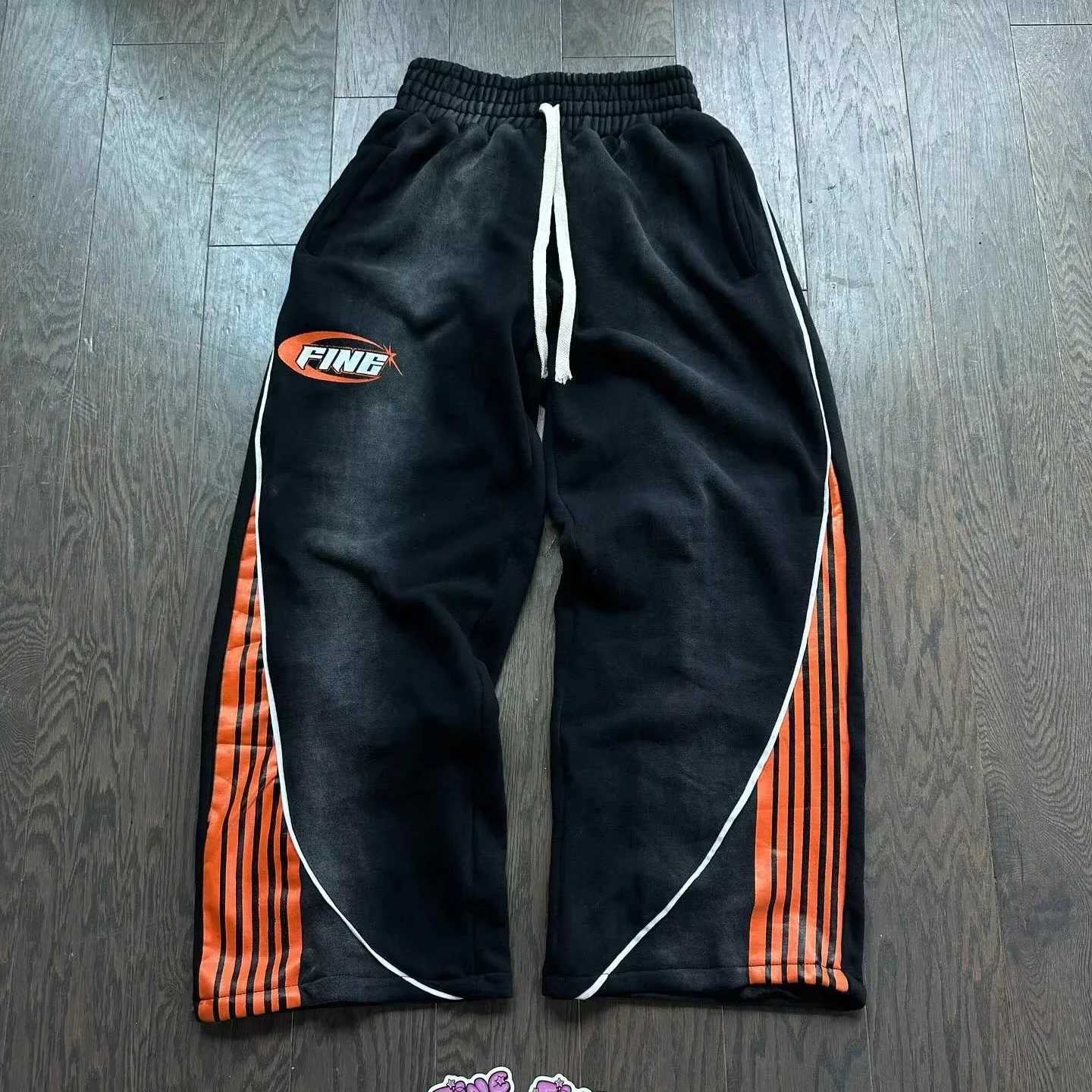 2026 Y2K Retro American Hip Hop Striped Jogger Sweatpants Oversize Cargo Trousers with Drawstring for Men Women Kids Streetwear S261016PMW9