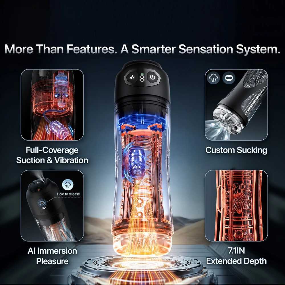 Male Automatic Masturbator Vibrating Sucking Machine Simulation Blowjob Tongue Licking Pocket Pussy Adult Goods for Men M261017