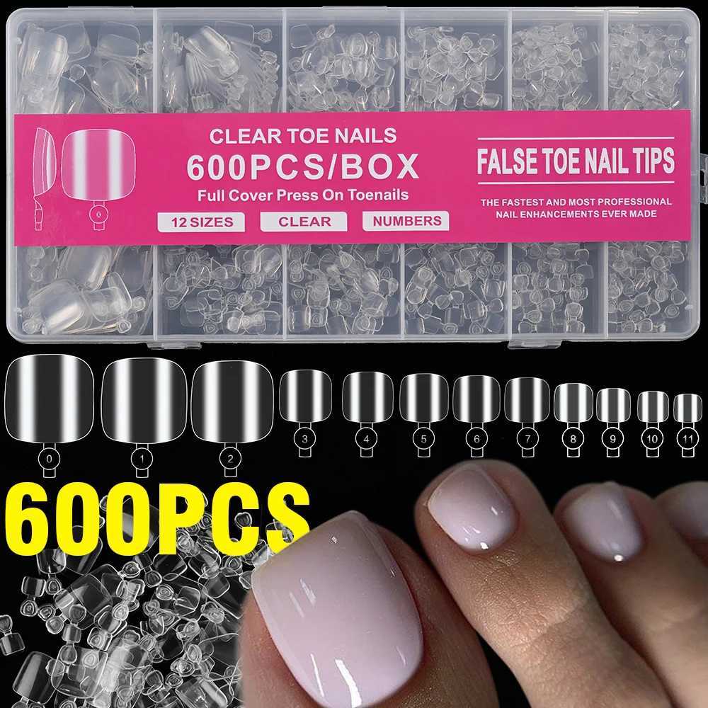 False Nails 600/240/120pcs Clear False Toes Nails Full Cover Short Square False Toe Nail Tips 12 Sizes Soft Gel Press on Toenails Nail Art Q261017