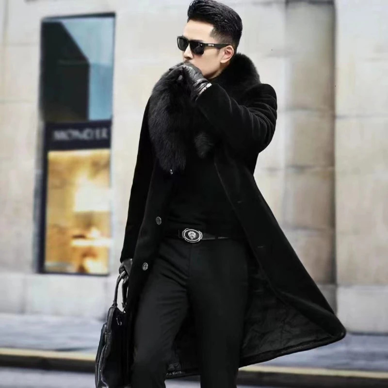 Men Fur Coat Winter Warm y Faux Jacket Black Highend Thick Trench Buttons Long Sleeve Outerwear Jackets 261008