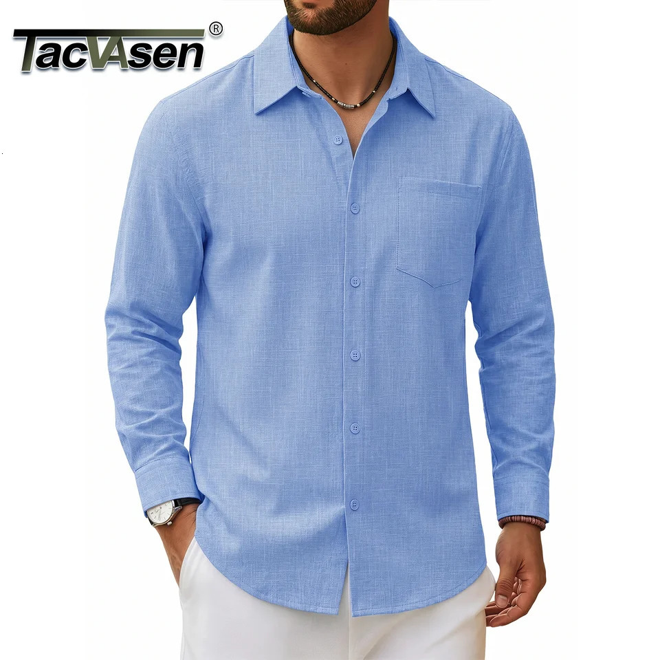 TACVASEN Men's Button Down Shirts High Quality Long Sleeve Casual Lightweight Beach Dress Shirts for Man Work Tee Chest Pockets 261015