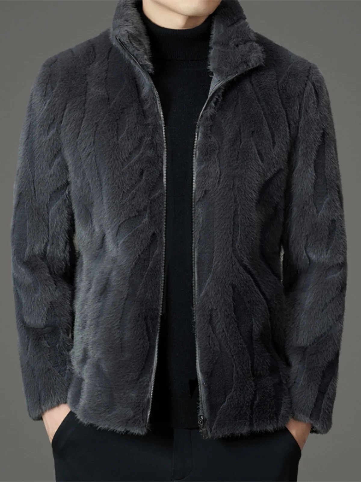 2024 Men Autumn Winter Lapel Solid Color Coats Men's Fur Warm Jackets Male Long Sleeve Faux Overcoats G595 261012