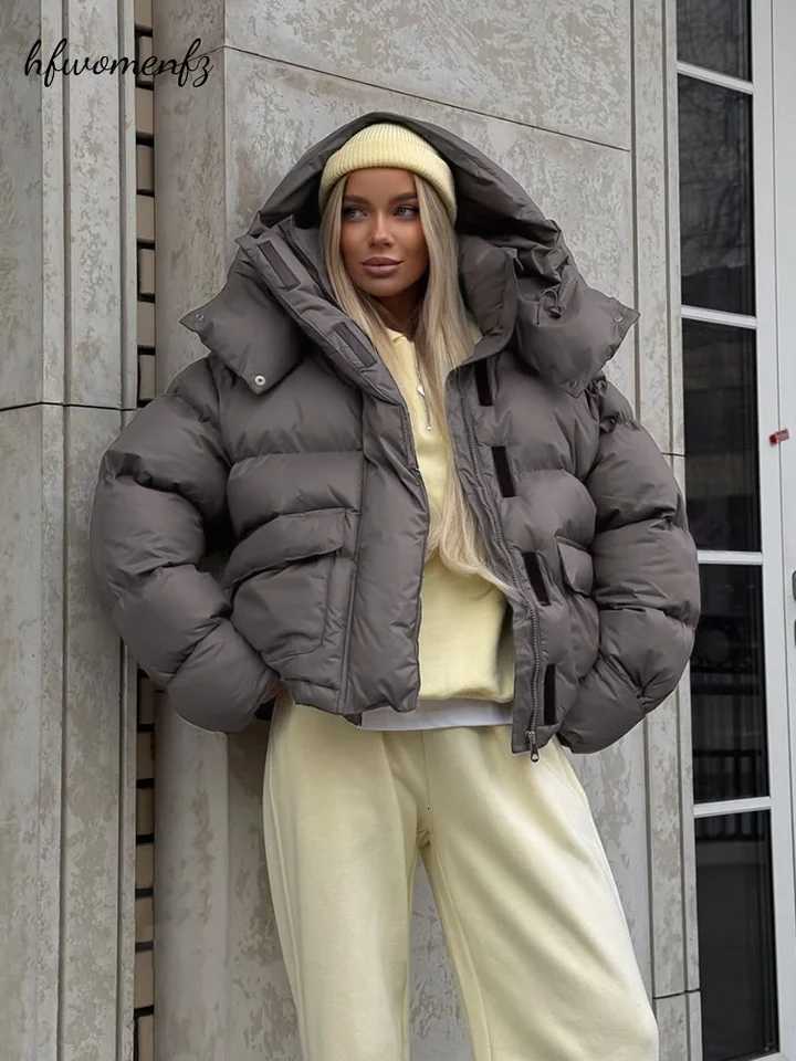 Women's Down Parkas Women's Winter Hooded Puffer Jacket Long Sleeve Pockets Zip Up Quilted Coat 2026 Fashion Lady All-matching Thick Warm