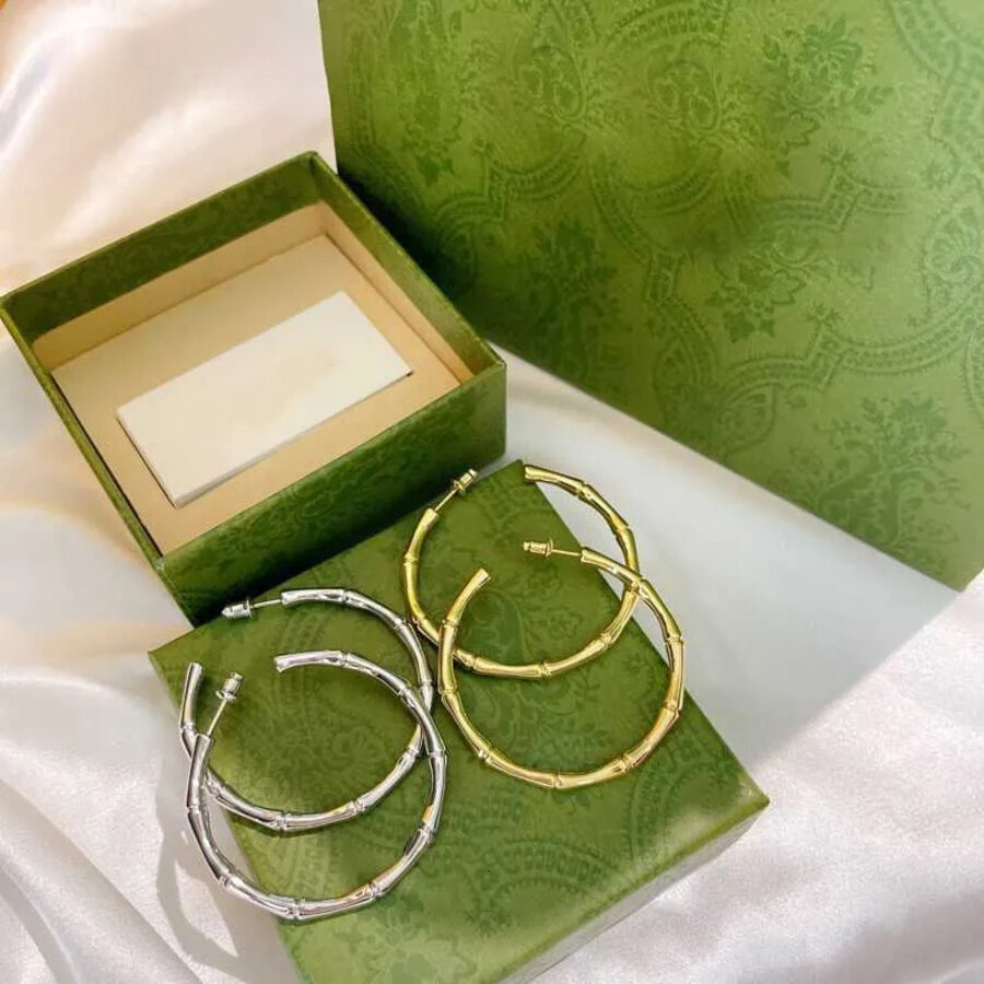 2026 Designer Jewelry Silver Bamboo For Women Gold Hoop Earring Big Circle Luxurys Studs Earrings Boucles Accessories perfume New cologne Box ss9
