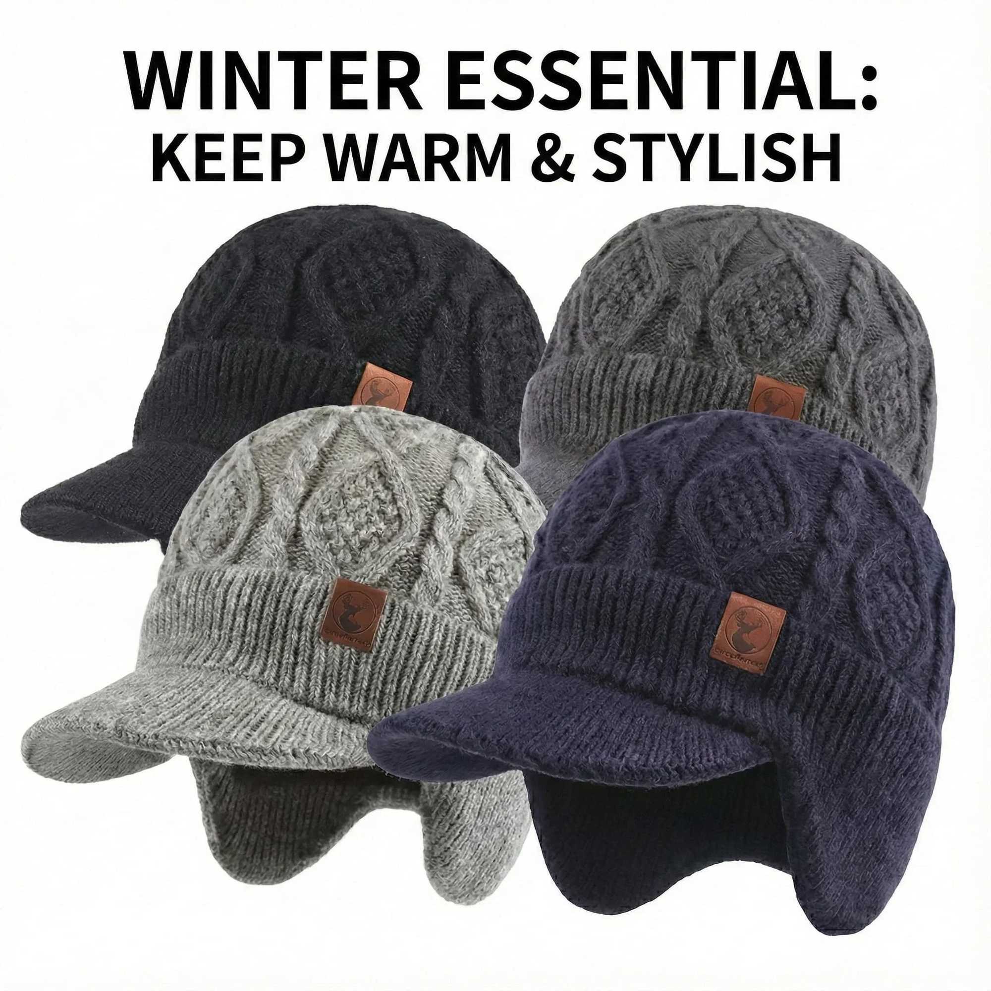 Beanie SUPER WARM Winter Hat Men Women Thick Fleece Lined Cap with Earflaps Visor Brim Outdoor Windproof Ski Snow Hat Knit M261016