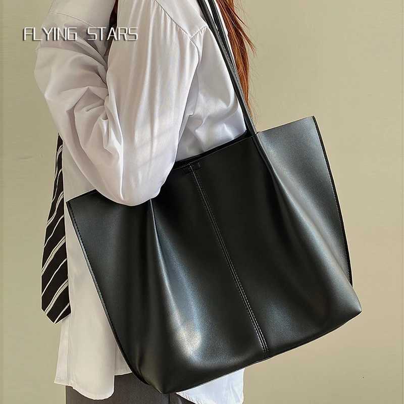 Shoulder Bags Women's Shoulder Big Bag Black PU Leather Casual Simple Tote Bag Large Capacity Designer Handbag Women's Work Commuting Big