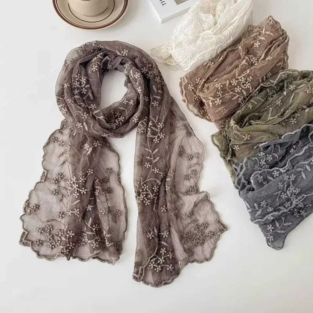 Versatile Retro Women's Lace Scarf Korean Version of Literary Embroidered Flower Sunscreen Lace Shawl Long Female Headscarf S261017KTUA