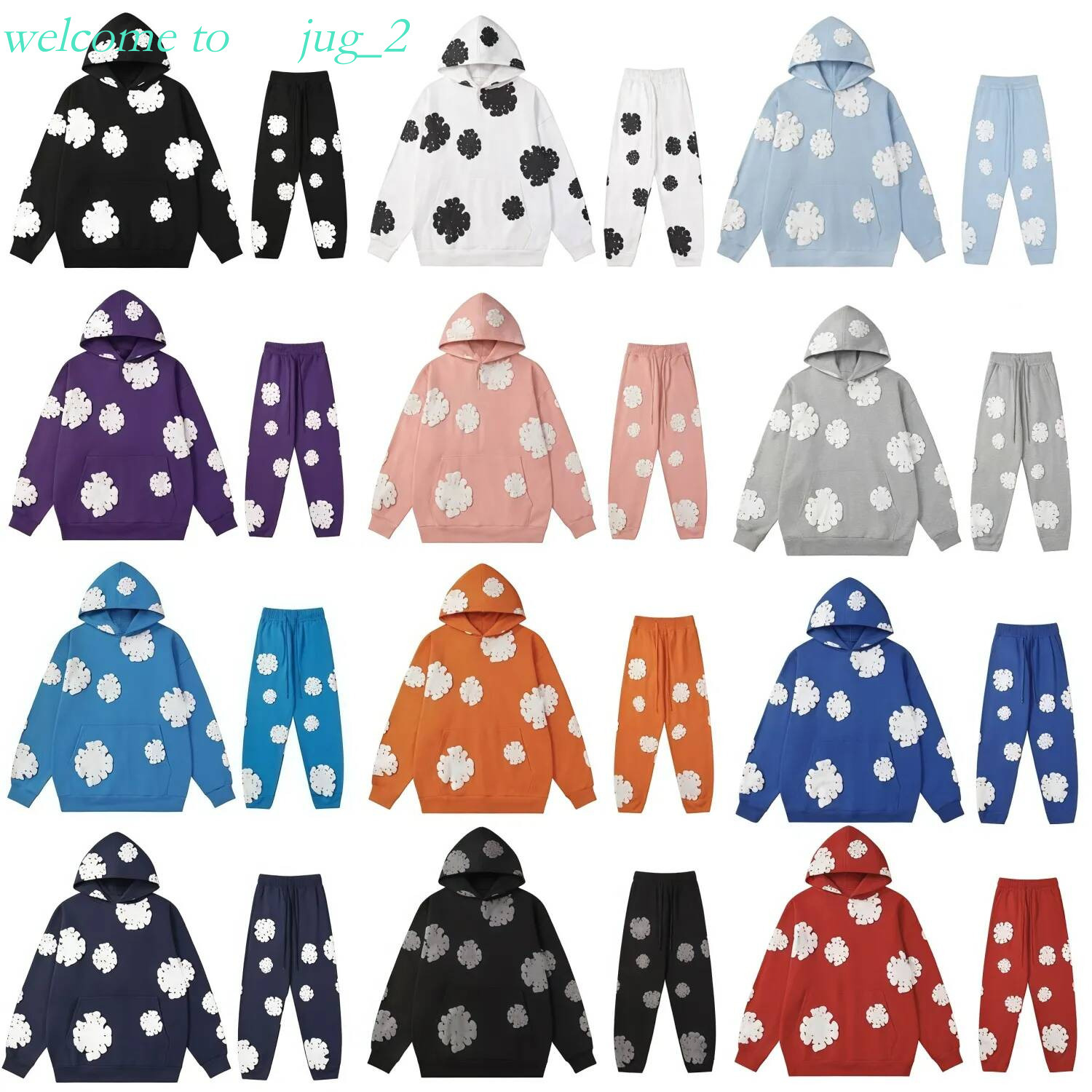 Denim Hoodie Designer Hoody Pants Cotton Wreath Foam Print Oversized Kapok Flower Graphic Pullover Streetwear Hooded Men Women Hot Sale Wreath Sweat
